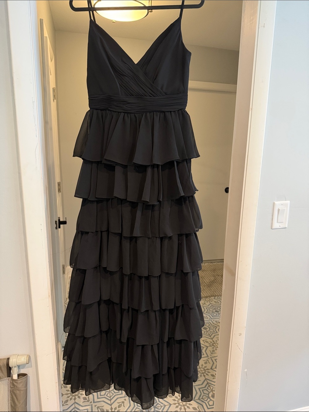 Mac Duggal Black Tiered Ruffle Maxi Dress